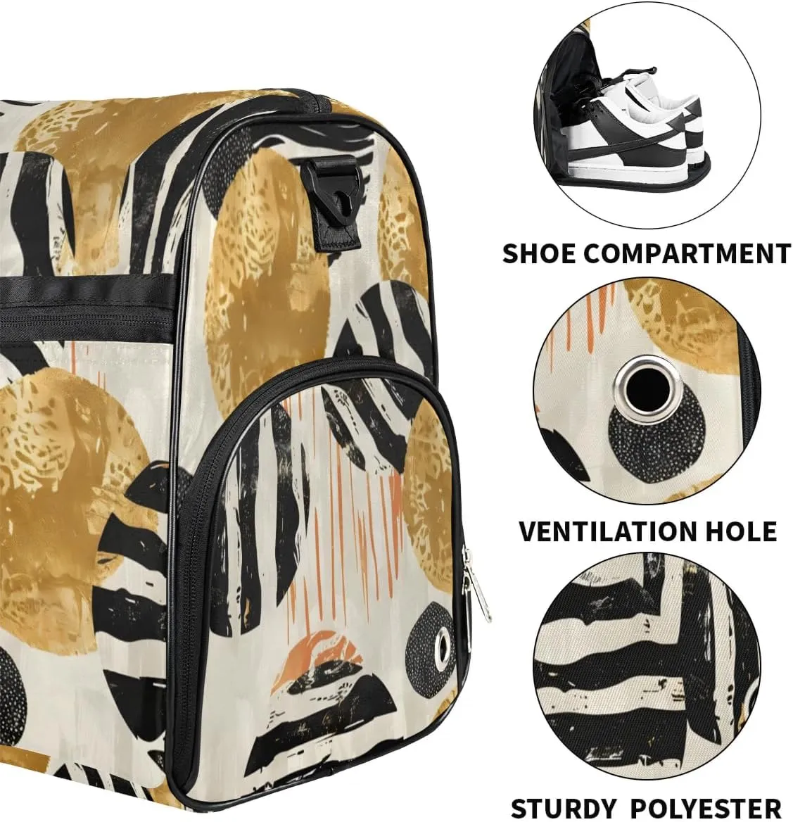 Large Gym Bag with NameCustom Duffel Bag for Women Luggage Bag for Adults Weekender Carry on Duffle Bags Black Stripes Golden Sports Duffel Bag