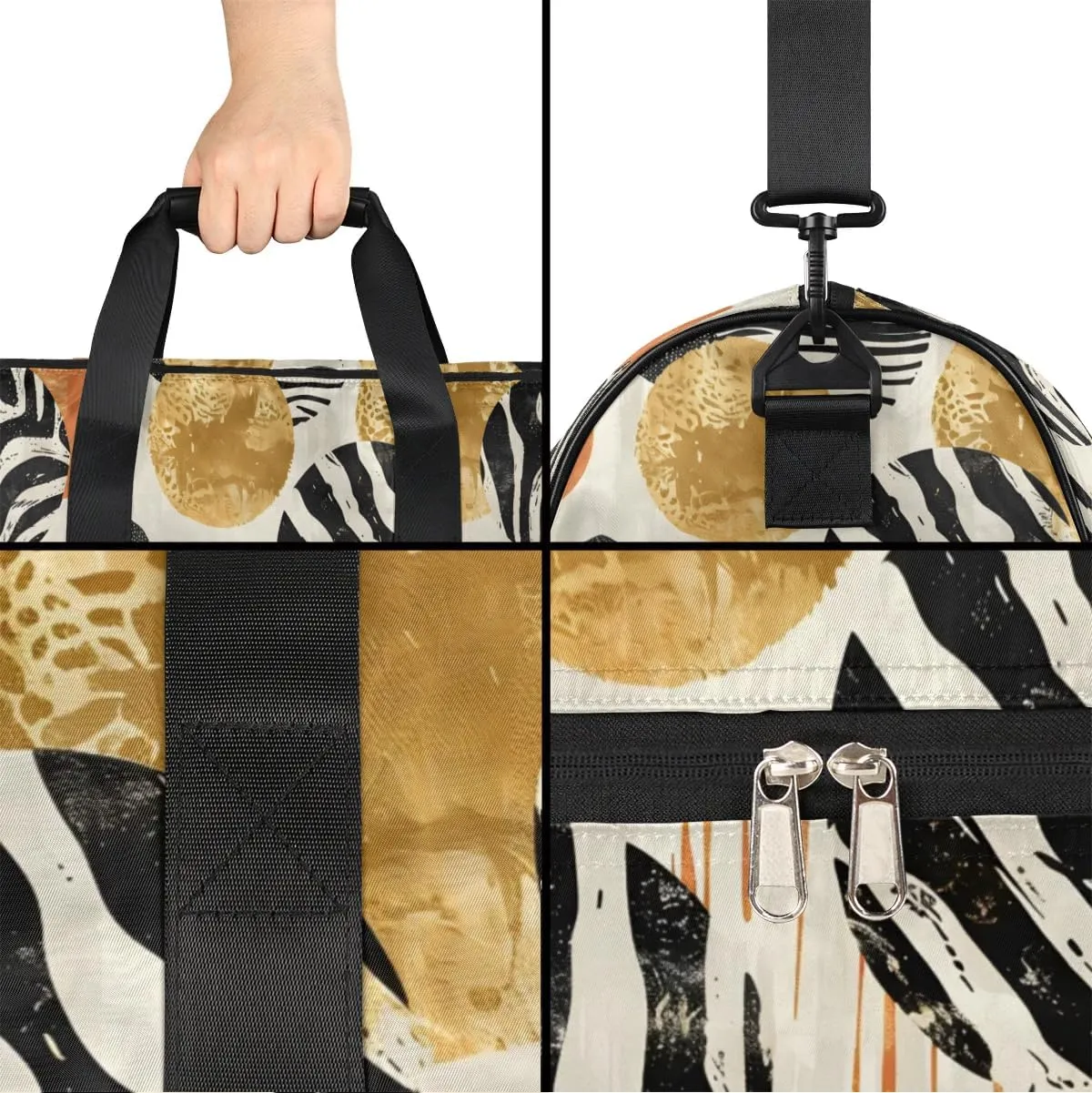Large Gym Bag with NameCustom Duffel Bag for Women Luggage Bag for Adults Weekender Carry on Duffle Bags Black Stripes Golden Sports Duffel Bag