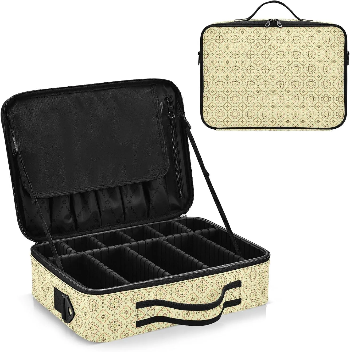 Large Hard Shell Travel Bag Makeup Organizer with Handle Dividers