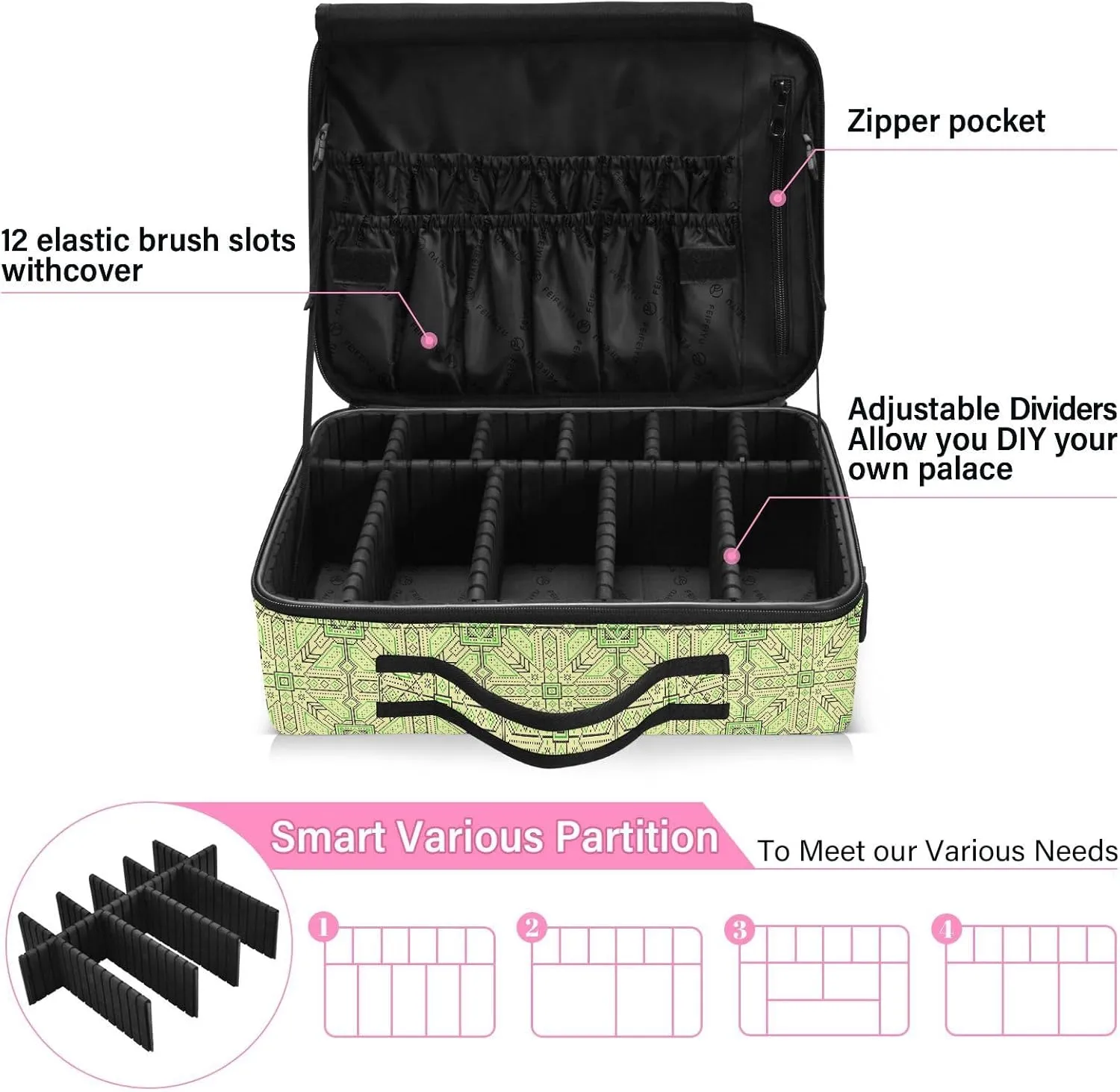 Large Hard Shell Travel Bag Makeup Organizer with Handle Dividers