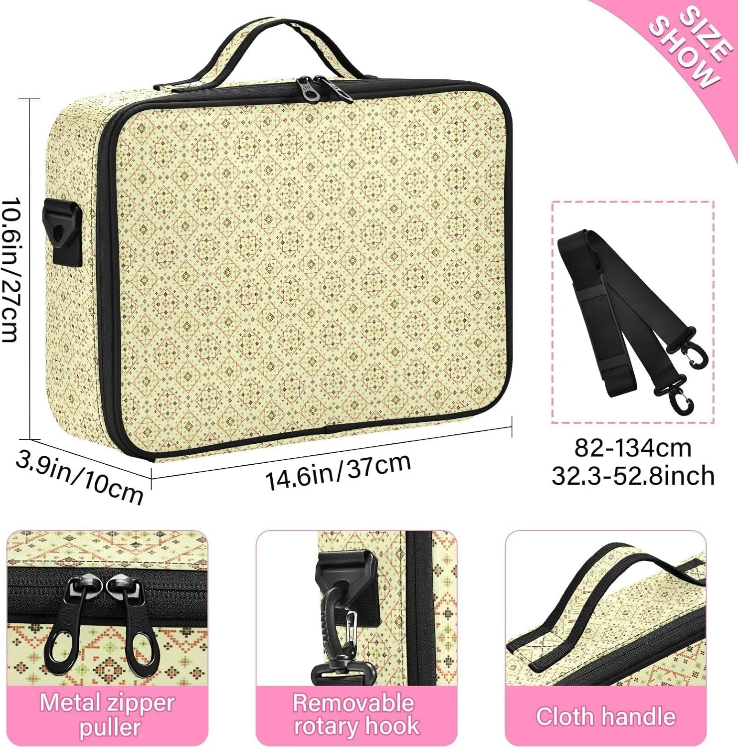 Large Hard Shell Travel Bag Makeup Organizer with Handle Dividers