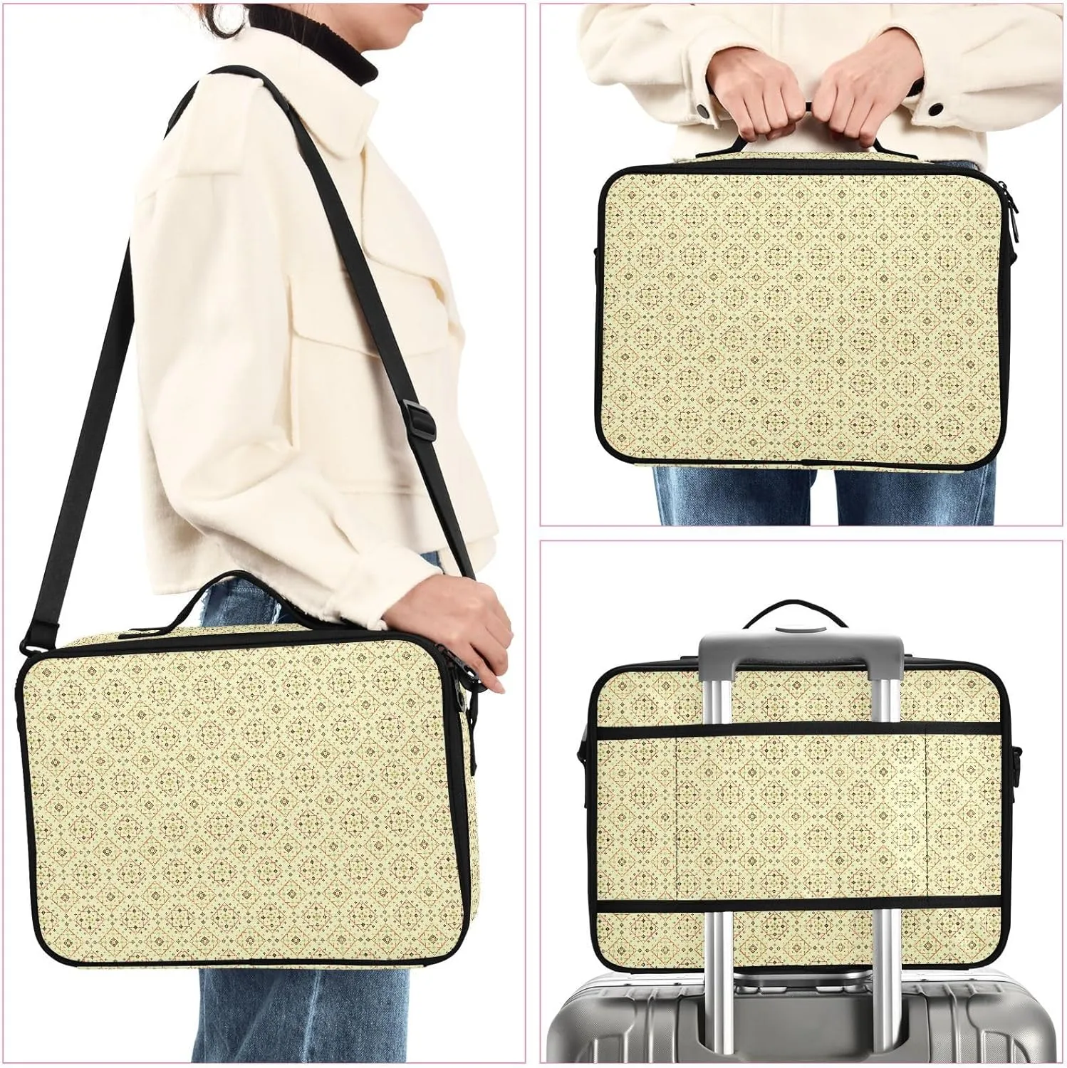 Large Hard Shell Travel Bag Makeup Organizer with Handle Dividers
