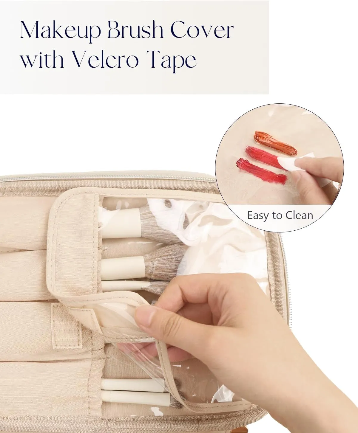 Large Makeup Bag for Women Travel Cosmetic Case Waterproof PU Leather Toiletry Bag Portable Make up Organiser with Handle and Removable Divider (Beige)
