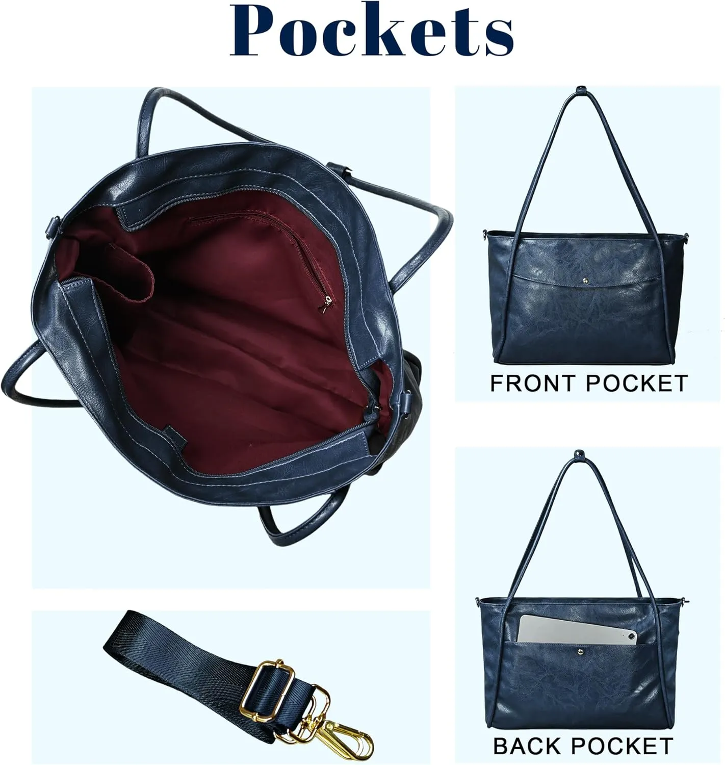 Large Tote Bag for Women Work with Zipper Vegan Leather Shoulder Bags Travel Hobo Bags for Women Weekender Bags