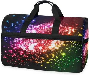 Large Travel Duffel Bag for Women Men Glitter Sexy Lips Galaxy Sports Tote Gym Bag Shoulder Weekender Foldable Overnight Bags with Shoe Compartments, Lightweight