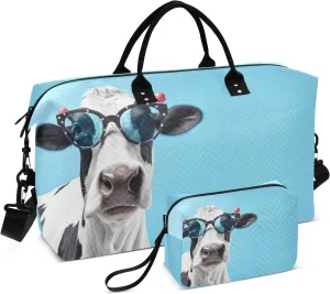Large Travel Duffel Bag Sports Tote Gym Bag Overnight Weekender Bags Cattle Cow 2 Carry On Luggage with Toiletry Bags