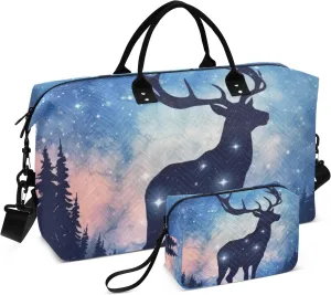 Large Travel Duffel Bag Sports Tote Gym Bag Overnight Weekender Bags Deer Elk 4 Carry On Luggage with Toiletry Bags