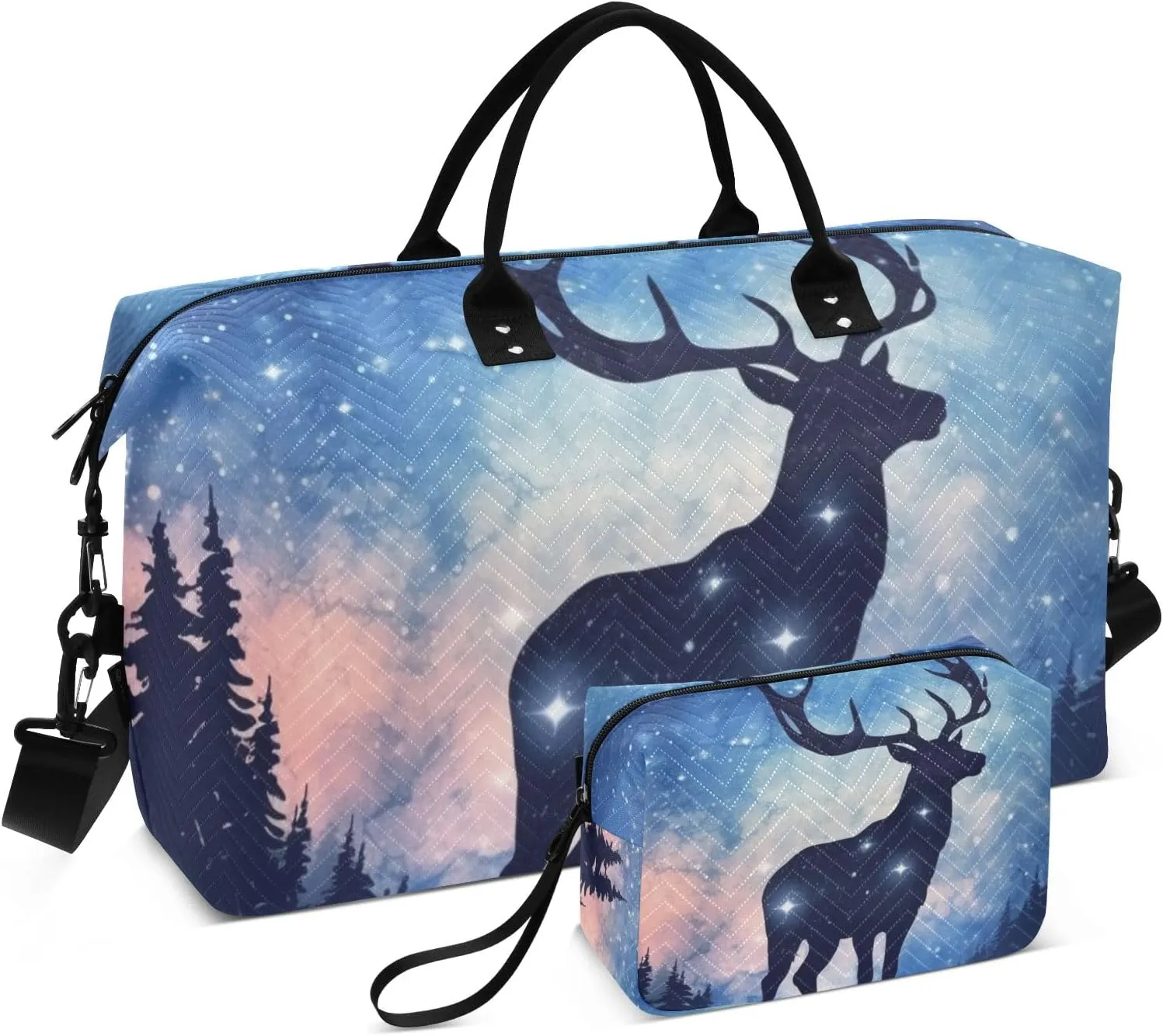 Large Travel Duffel Bag Sports Tote Gym Bag Overnight Weekender Bags Deer Elk 4 Carry On Luggage with Toiletry Bags