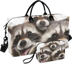 Large Travel Duffel Bag Sports Tote Gym Bag Overnight Weekender Bags Raccoons Carry On Luggage with Toiletry Bags