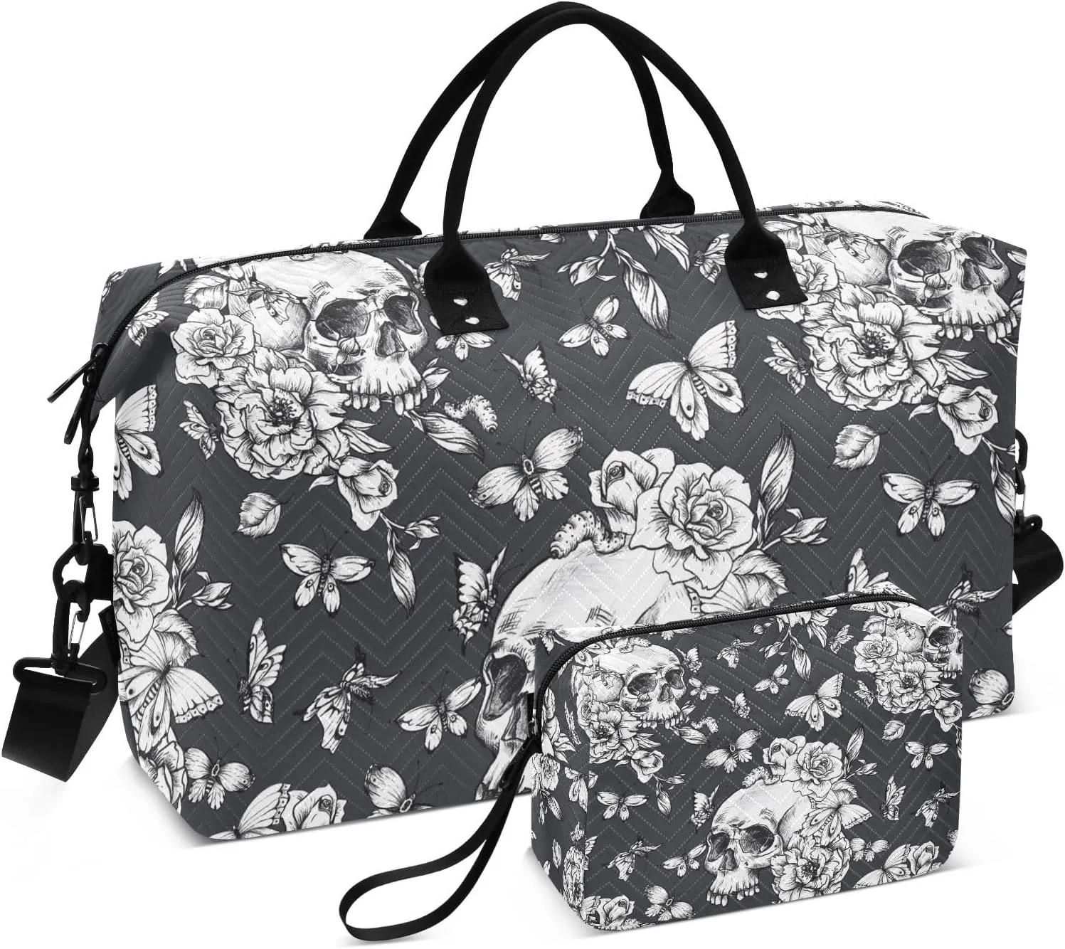 Large Travel Duffel Bag Sports Tote Gym Bag Overnight Weekender Bags Skull Gothic Vintage Carry On Luggage with Toiletry Bags
