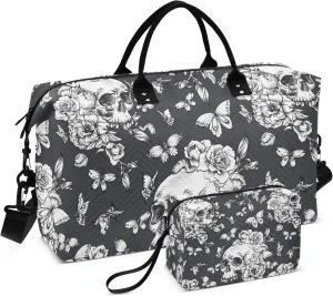 Large Travel Duffel Bag Sports Tote Gym Bag Overnight Weekender Bags Skull Gothic Vintage Carry On Luggage with Toiletry Bags