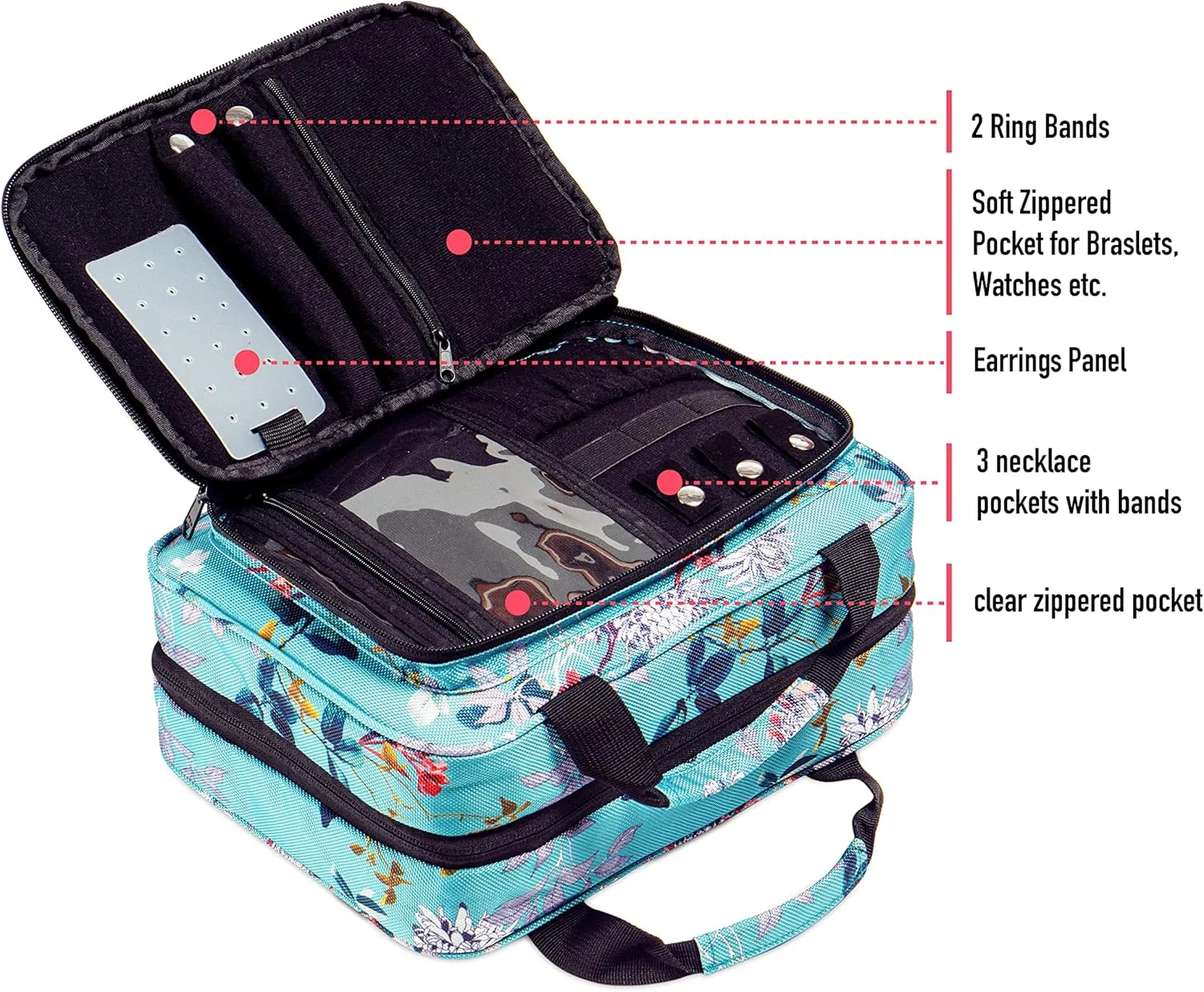 Large Travel Hanging Toiletry Bag For Women With Jewelry Organizer - Folding Bathroom Toiletry Cosmetic Organizer - XL Hanging Travel Bag For Full Size Toiletries