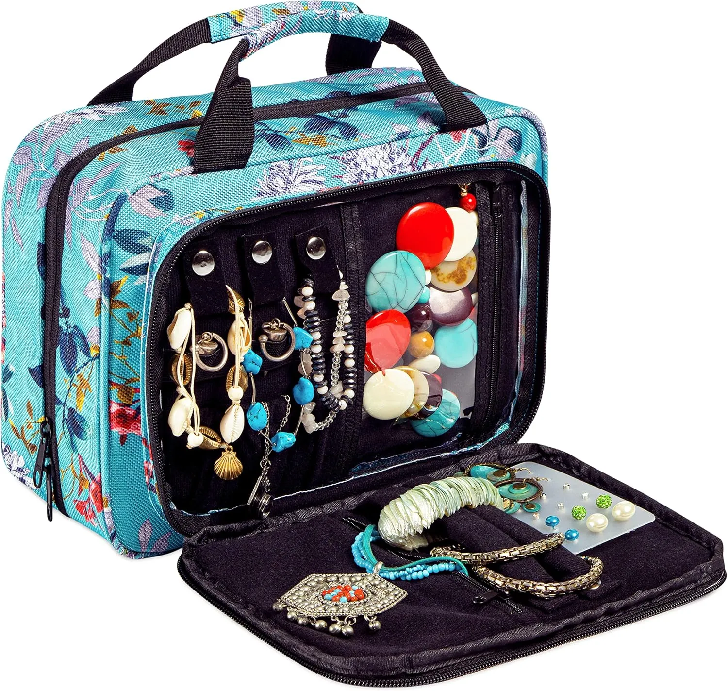 Large Travel Hanging Toiletry Bag For Women With Jewelry Organizer - Folding Bathroom Toiletry Cosmetic Organizer - XL Hanging Travel Bag For Full Size Toiletries
