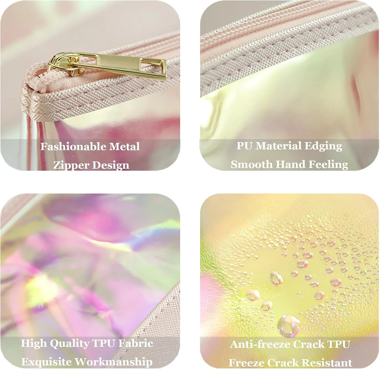 Laser Cosmetic Bag Clear Makeup Bag Portable Zippered Toiletry Bag Waterproof Makeup Bag Organizer for Travel and Daily Use (square bag)
