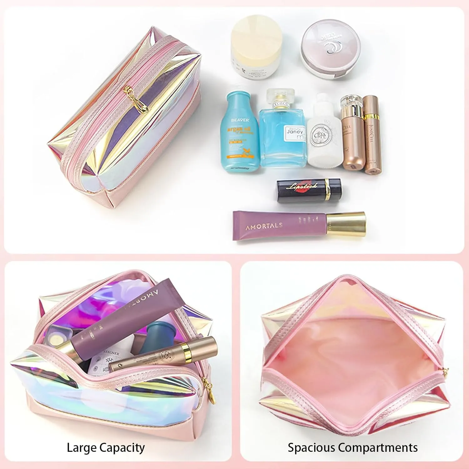 Laser Cosmetic Bag Clear Makeup Bag Portable Zippered Toiletry Bag Waterproof Makeup Bag Organizer for Travel and Daily Use (square bag)