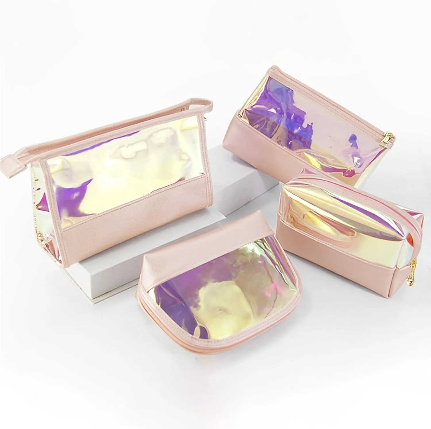 Laser Cosmetic Bag Clear Makeup Bag Portable Zippered Toiletry Bag Waterproof Makeup Bag Organizer for Travel and Daily Use (square bag)