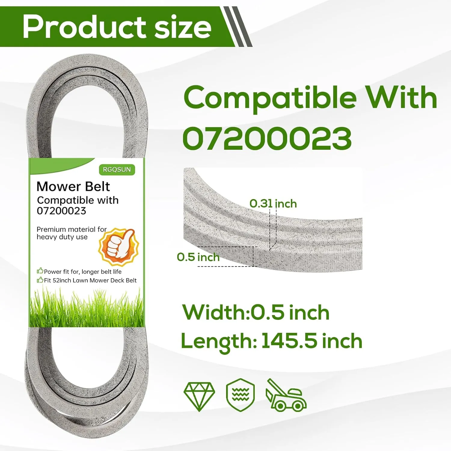 Lawn Mower Deck Belt 07200023 Replacement for 52" Deck Compatible with Ariens Zoom,Zoom XL,IKON,Drive Belt Compatible with Gravely ZT X & ZTXL Series,Length 145.5"