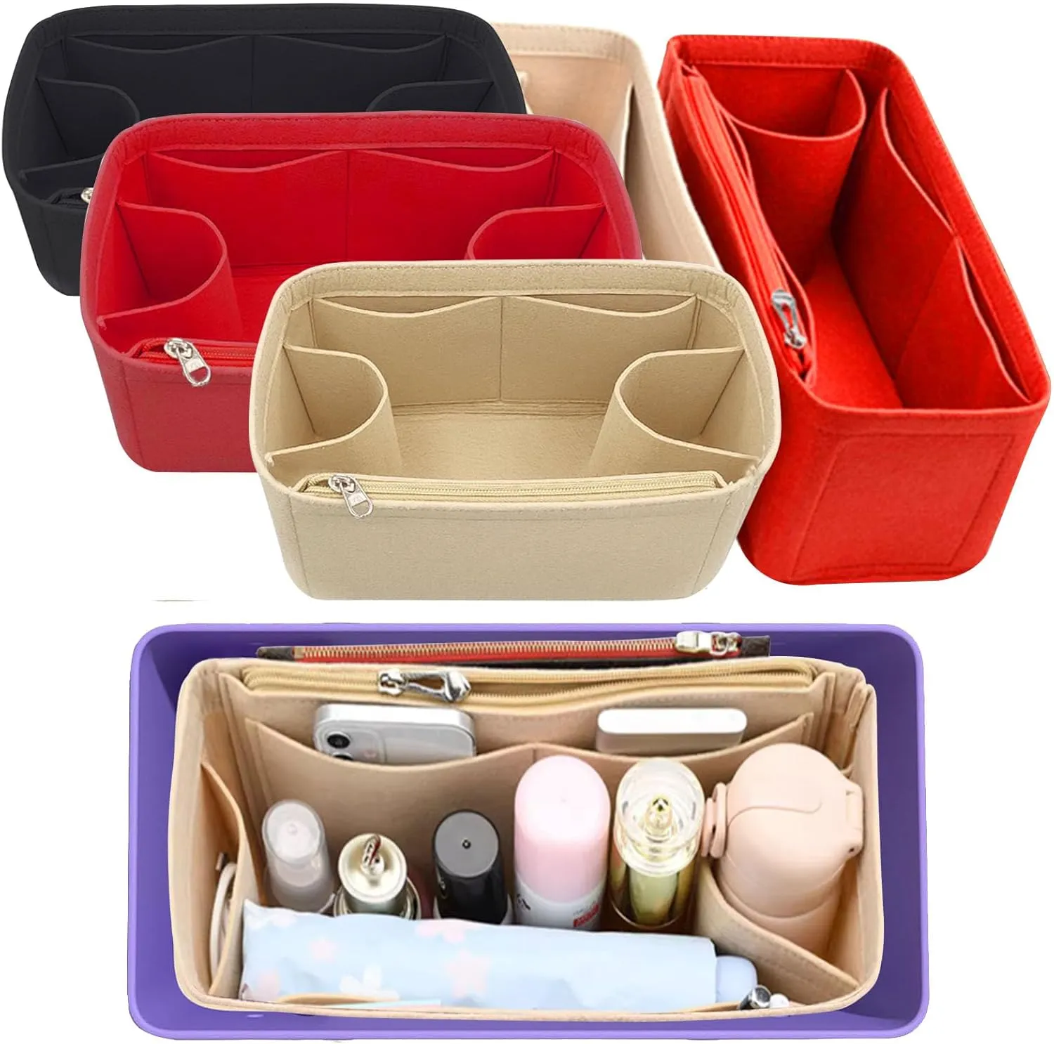 Lckaey Rubber Beach Bag Organizer Compatible with Bo Bag Tote,Divider Pouch for Bo Bags Accessories Felt Insert3018khaki-M