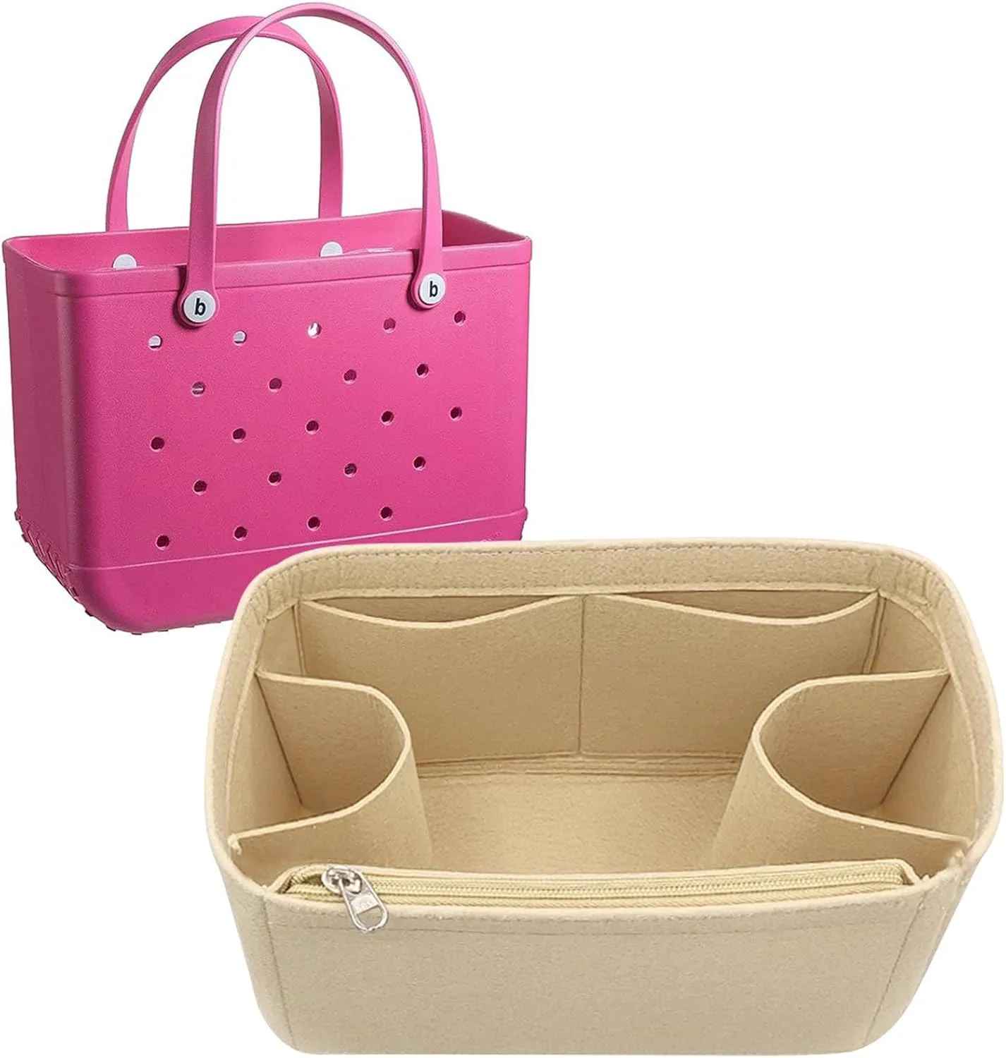 Lckaey Rubber Beach Bag Organizer Compatible with Bo Bag Tote,Divider Pouch for Bo Bags Accessories Felt Insert3018khaki-M