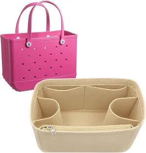 Lckaey Rubber Beach Bag Organizer Compatible with Bo Bag Tote,Divider Pouch for Bo Bags Accessories Felt Insert3018khaki-M