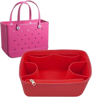 Lckaey Rubber Beach Bag Organizer Compatible with Bo Bag Tote,Divider Pouch for Bo Bags Accessories Felt Insert3018red-M