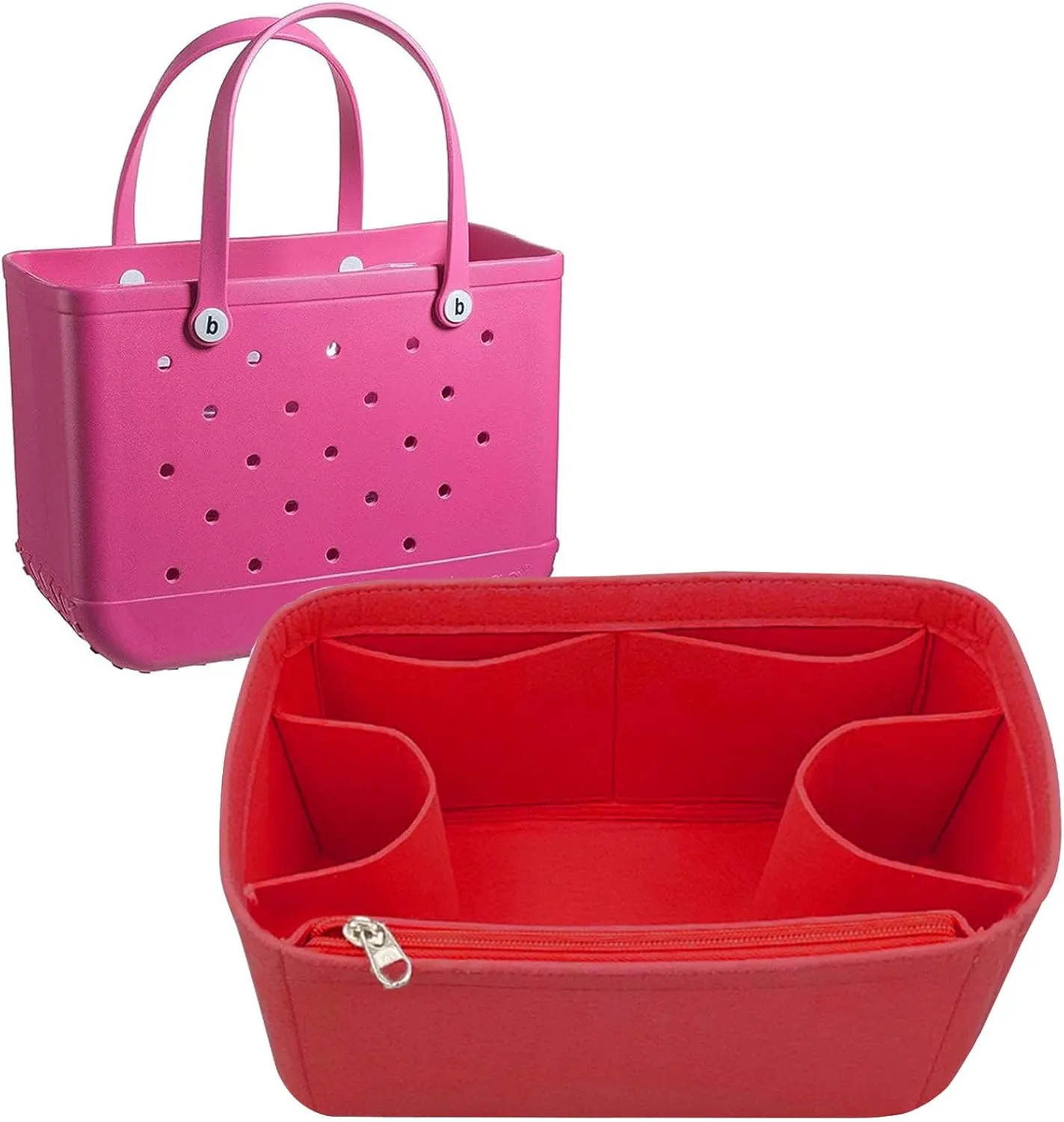 Lckaey Rubber Beach Bag Organizer Compatible with Bo Bag Tote,Divider Pouch for Bo Bags Accessories Felt Insert3018red-M