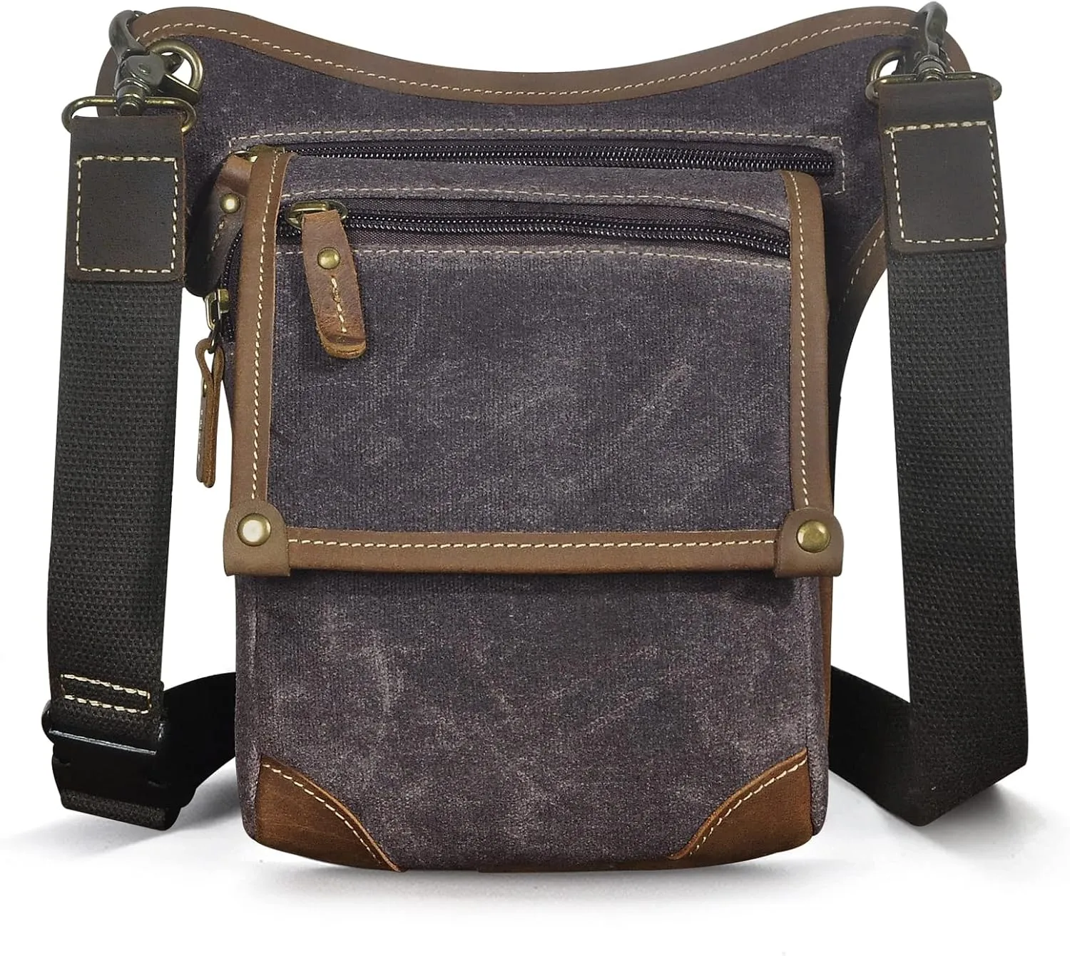 Le'aokuu Mens Canvas And Genuine Leather Messenger Waterproof Hiking Waist Hip Bum Pack Drop Leg Bag 211-4 (0 Dark Coffee)