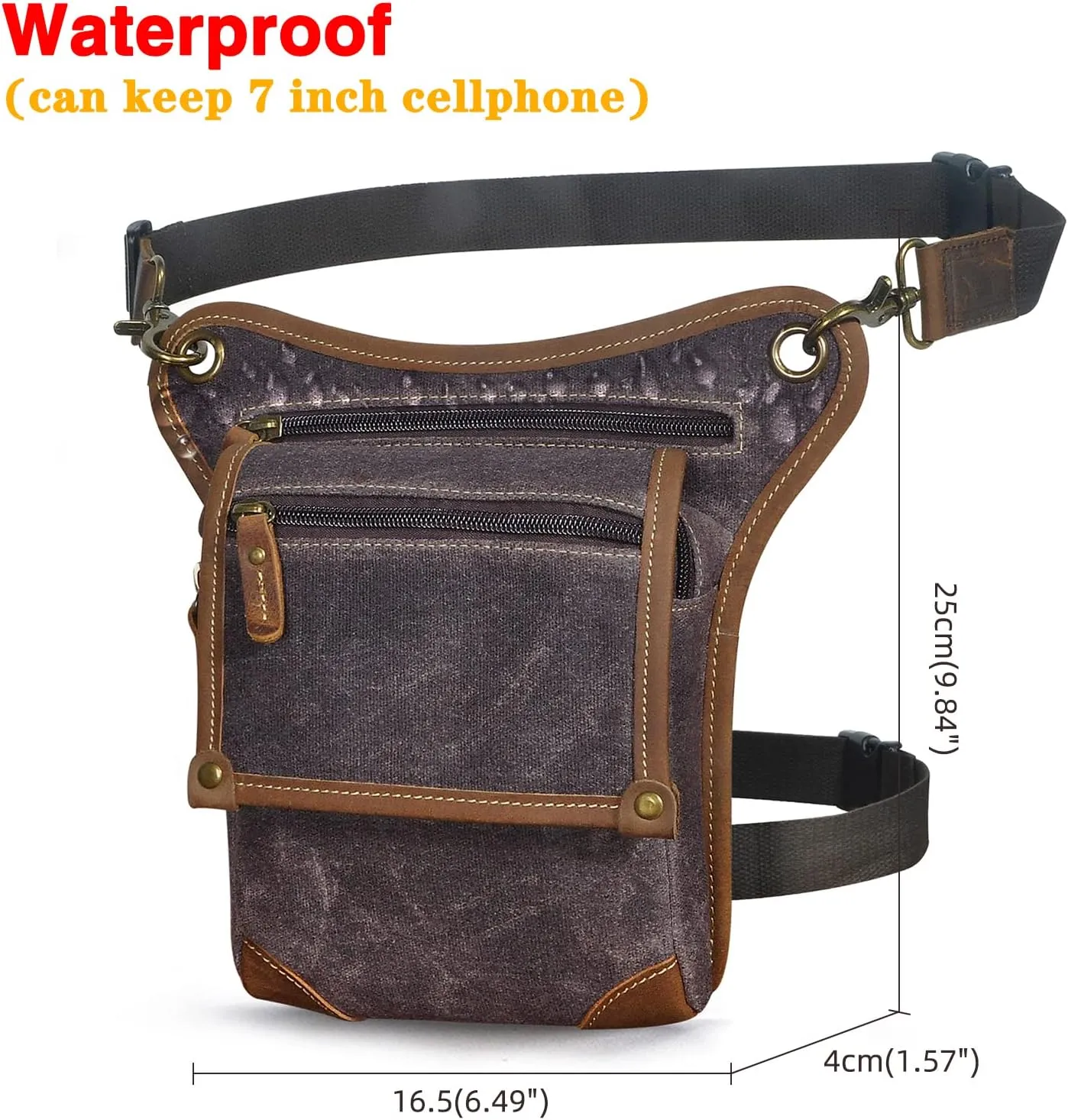 Le'aokuu Mens Canvas And Genuine Leather Messenger Waterproof Hiking Waist Hip Bum Pack Drop Leg Bag 211-4 (0 Dark Coffee)