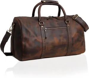 Leather Duffel Bags for Men, Carry On Garment Bag, Travel Leather Duffel Bag Weekender Brown (24" Large)