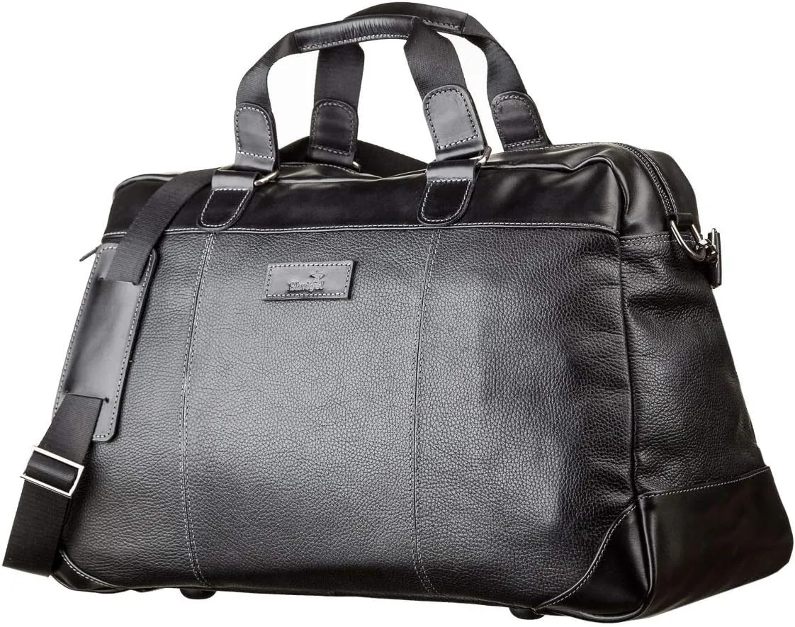 Leather Duffel Travel Bag - Black Sports Gym Bag - Weekend Overnight Luggage Bag - Weekender