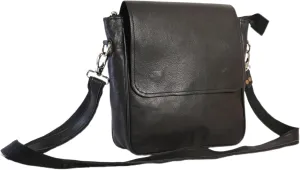 Leather Flap Sling Bag Shoulder Satchel, Women Black Messenger Crossbody Purse
