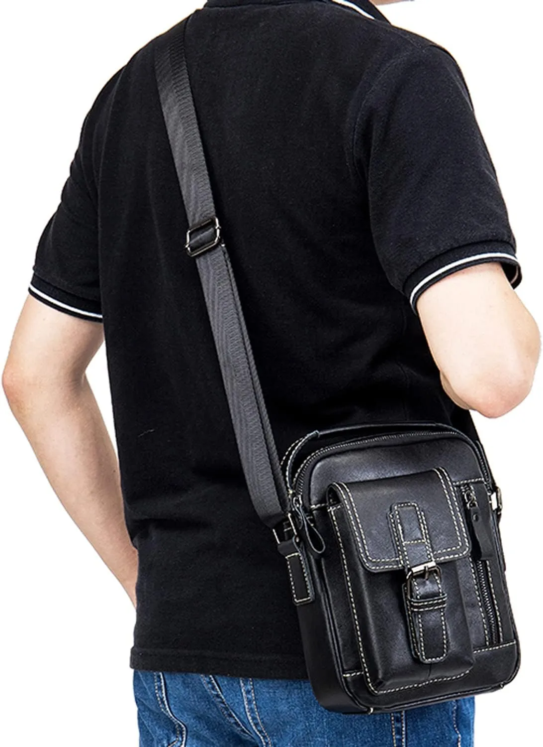 Leather Shoulder Messenger Handbag for Men Business Travel Outdoor Crossbody Pack Casual Pouch Briefcase Hand Bag Daypack