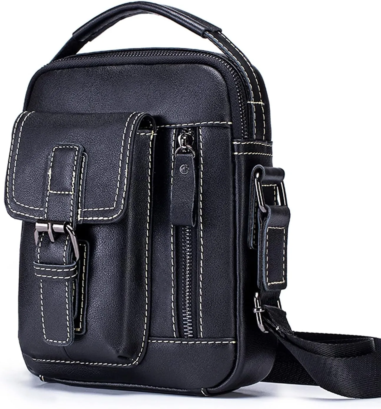 Leather Shoulder Messenger Handbag for Men Business Travel Outdoor Crossbody Pack Casual Pouch Briefcase Hand Bag Daypack