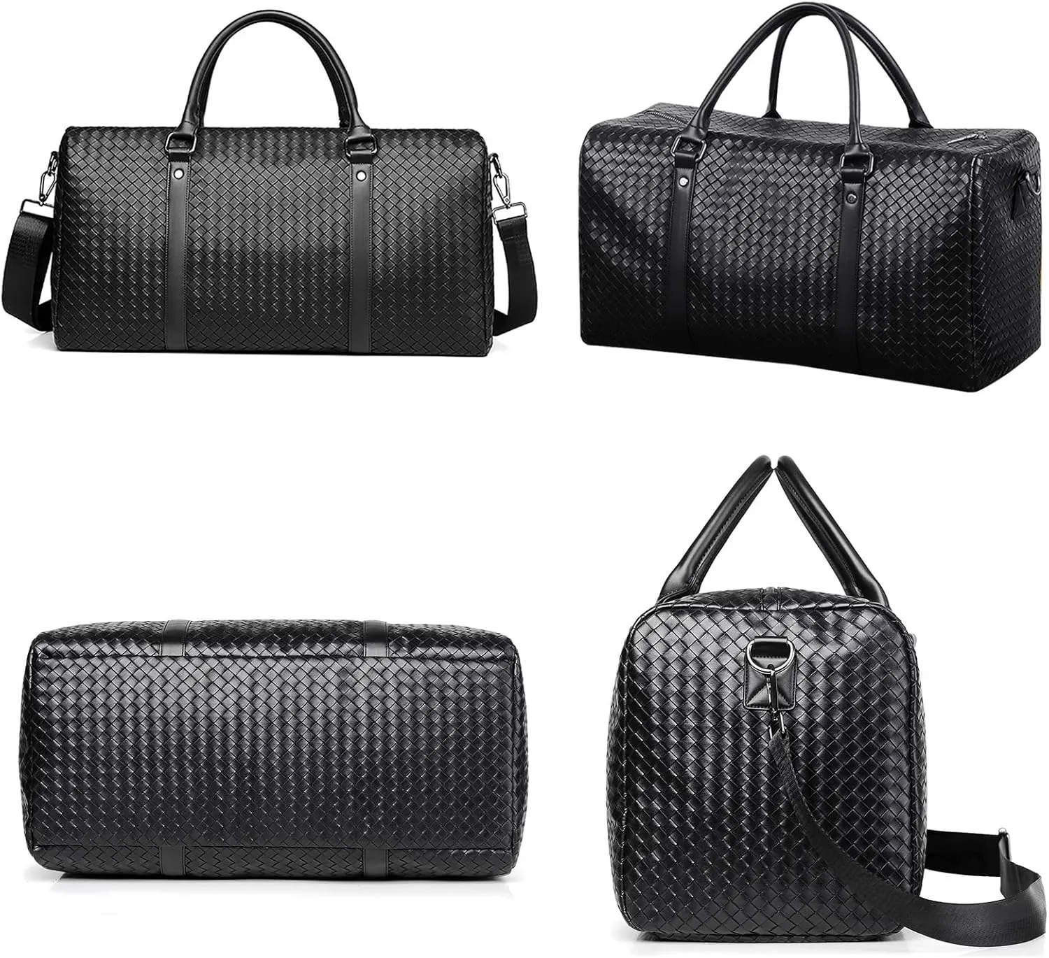 Leather Travel Duffle Bag for Men, Woven Carry On Weekender Overnight Bags for Business Sports Gym