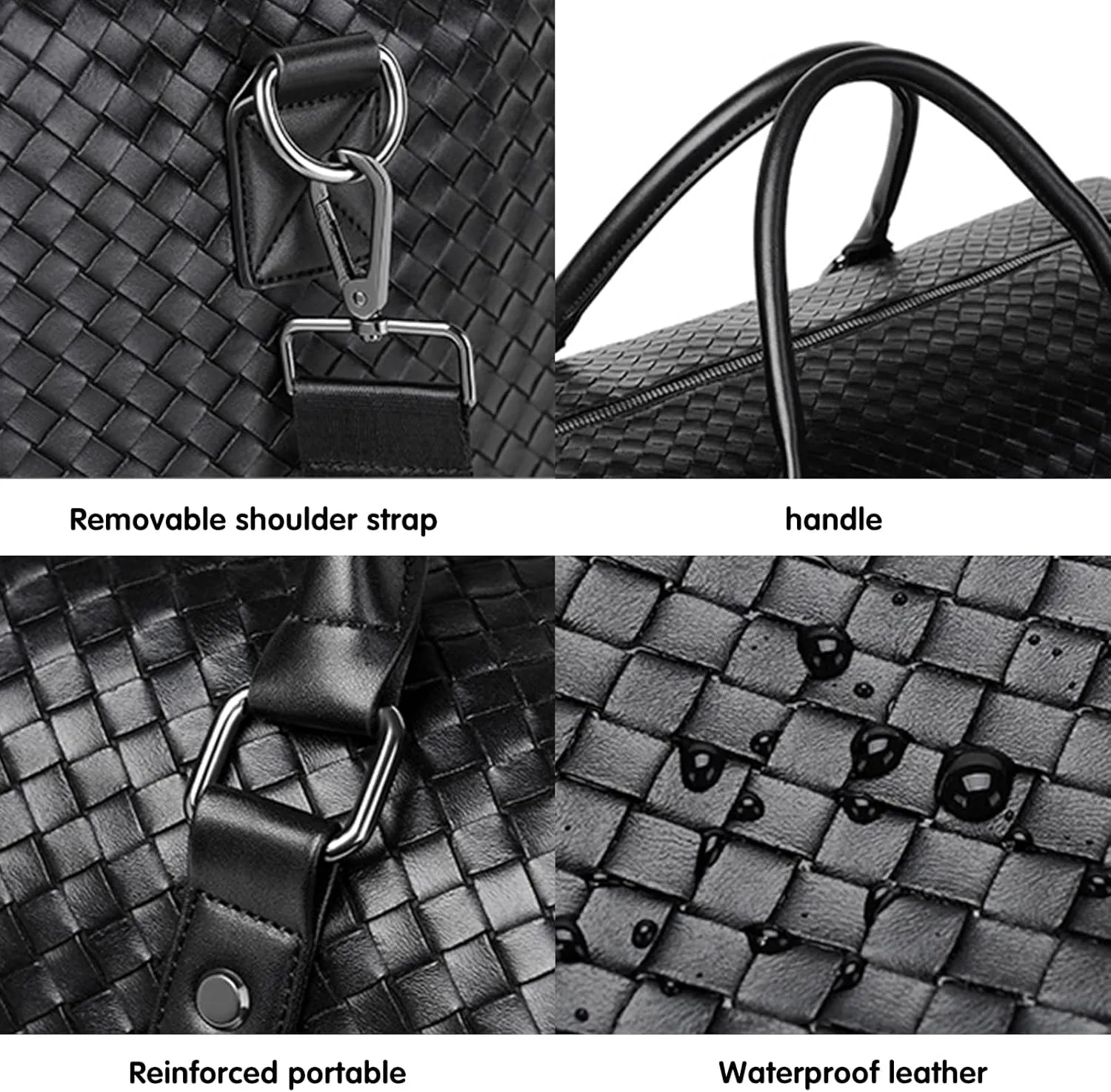 Leather Travel Duffle Bag for Men, Woven Carry On Weekender Overnight Bags for Business Sports Gym