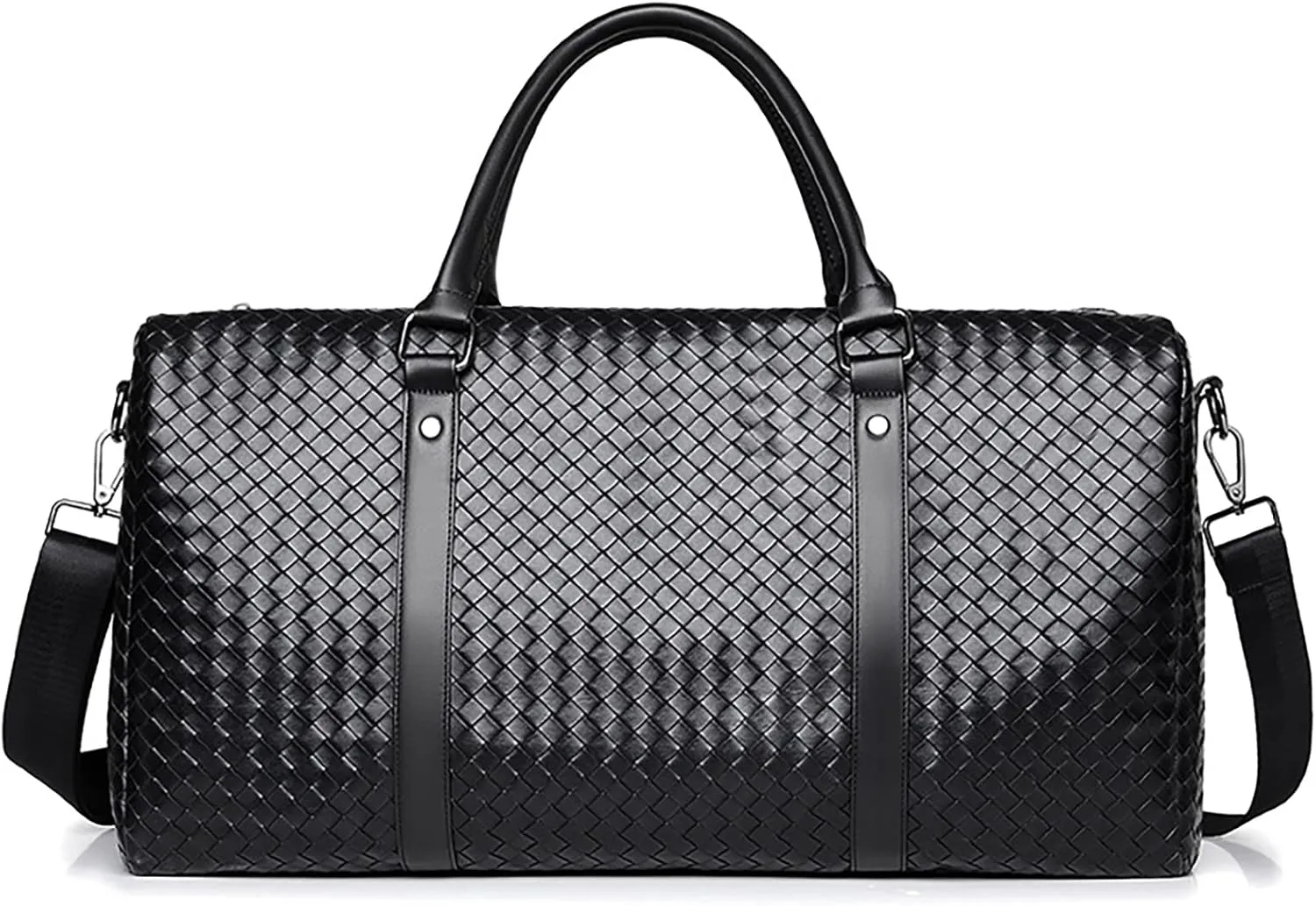 Leather Travel Duffle Bag for Men, Woven Carry On Weekender Overnight Bags for Business Sports Gym