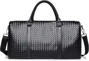 Leather Travel Duffle Bag for Men, Woven Carry On Weekender Overnight Bags for Business Sports Gym