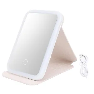 LED Folding Vanity Mirror, Stepless Dimming Portable Makeup Mirror with Light, Foldable Cosmetic Mirror for Color Recognition (White)