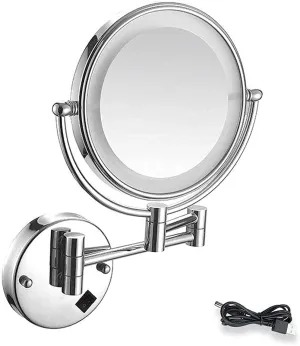 LED Lighted Makeup Mirror Wall Mount 7X Magnifying Cosmetic Mirror 360° Swivel Extendable Two Sided Vanity Mirror for Bathroom USB Rechargeable