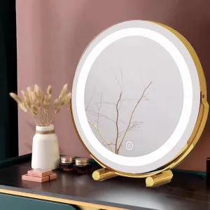 LED Makeup Mirror Desktop Desktop Fill Light Smart Bedroom Dressing Table Mirror Can Rotate 360° Suitable for Dressing Room and Bedroom(Gold,11.8"X13.3")