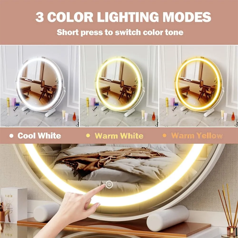 LED Makeup Mirror Desktop Desktop Fill Light Smart Bedroom Dressing Table Mirror Can Rotate 360° Suitable for Dressing Room and Bedroom(Gold,11.8"X13.3")