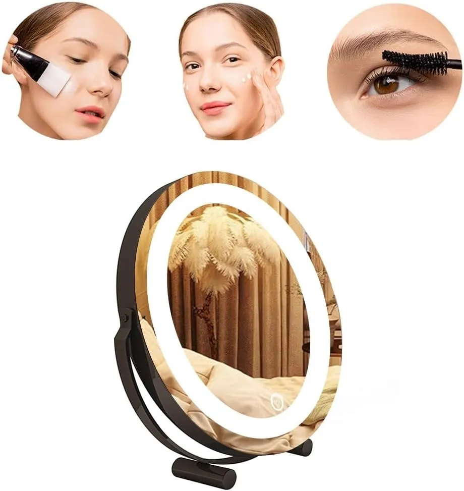 LED Makeup Mirror Desktop Desktop Fill Light Smart Bedroom Dressing Table Mirror Can Rotate 360° Suitable for Dressing Room and Bedroom(Gold,11.8"X13.3")