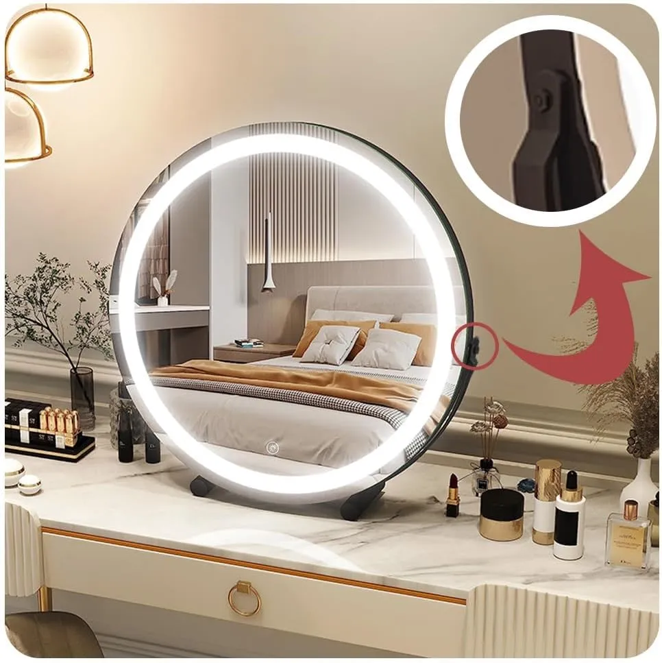 LED Makeup Mirror Desktop Desktop Fill Light Smart Bedroom Dressing Table Mirror Can Rotate 360° Suitable for Dressing Room and Bedroom(Gold,11.8"X13.3")