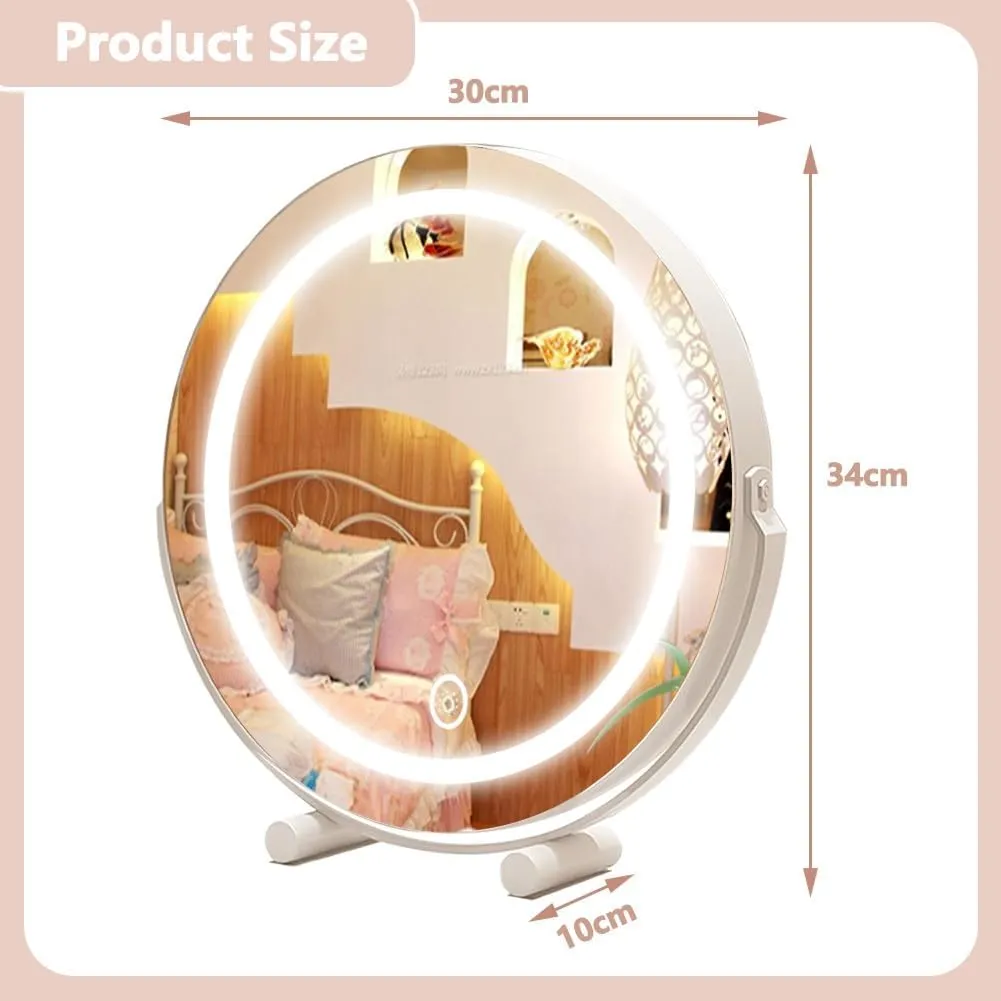 LED Makeup Mirror Desktop Desktop Fill Light Smart Bedroom Dressing Table Mirror Can Rotate 360° Suitable for Dressing Room and Bedroom(Gold,11.8"X13.3")