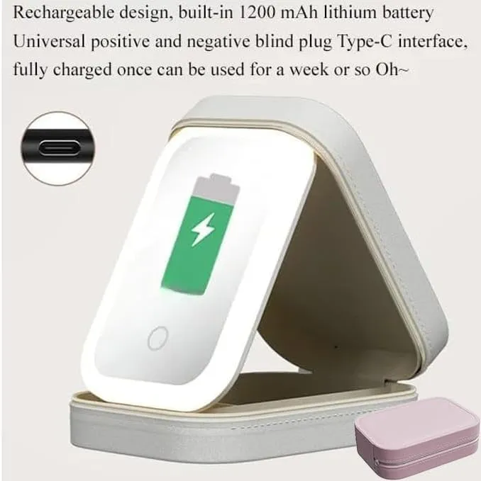 LED Three-Color Adjustable Makeup Mirror, Compact Travel Mirror with Lights, Rechargeable, 6.5"L x 4.5"W