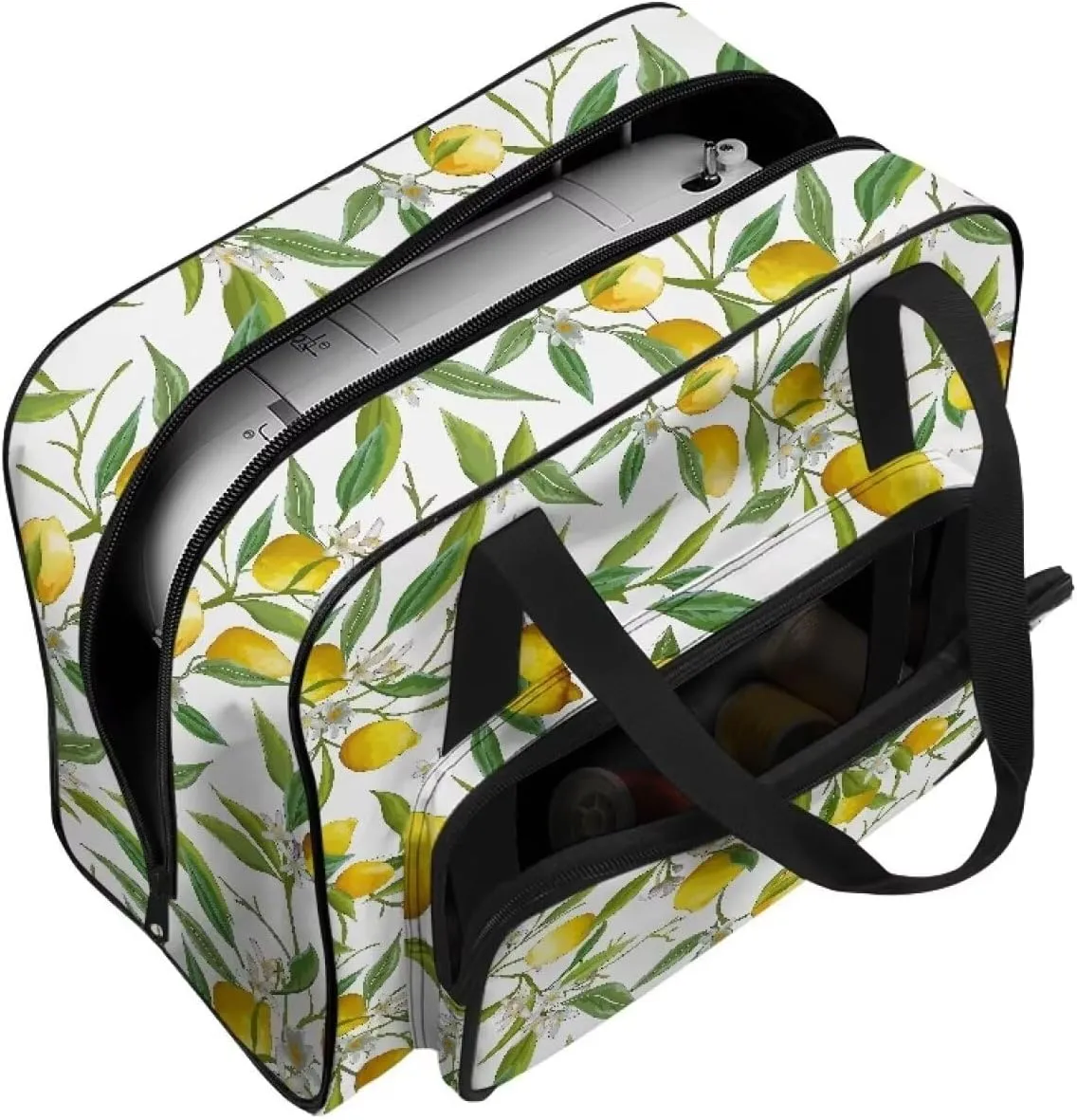 Lemon Flower Sewing Machine Carrying Case Portable Tote Bag Heavy Padded Sewing Machine Dust Cover Large Capacity Handbag for Sewing Machines