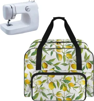 Lemon Flower Sewing Machine Carrying Case Portable Tote Bag Heavy Padded Sewing Machine Dust Cover Large Capacity Handbag for Sewing Machines