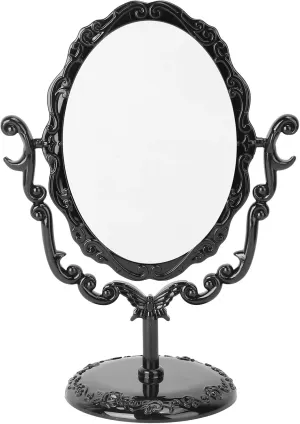 LEORX Vintage Desktop Makeup Mirror Acrylic Rose Pattern Rotatable Vanity Mirror for Bedroom and Bathroom 22 x 16 x 9.5cm (Black)