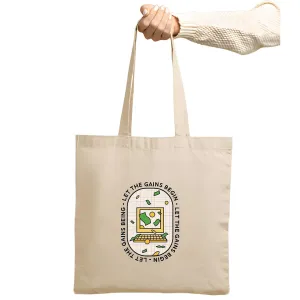 Let the Gains Begin Crypto Currency Quote Gift for Crypto Traders and Investors Natural White Multicolor Canvas Tote Bag