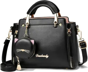 Letter Decor Hand Satchel Bag, Stylish Shoulder Zipper Bag With Mini Coin Purse, Crossbody Bag For Work